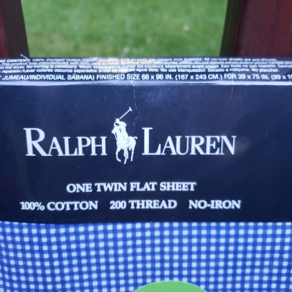 NEW Ralph Lauren Blue And White Small Gingham Checks - TWIN Flat Sheet